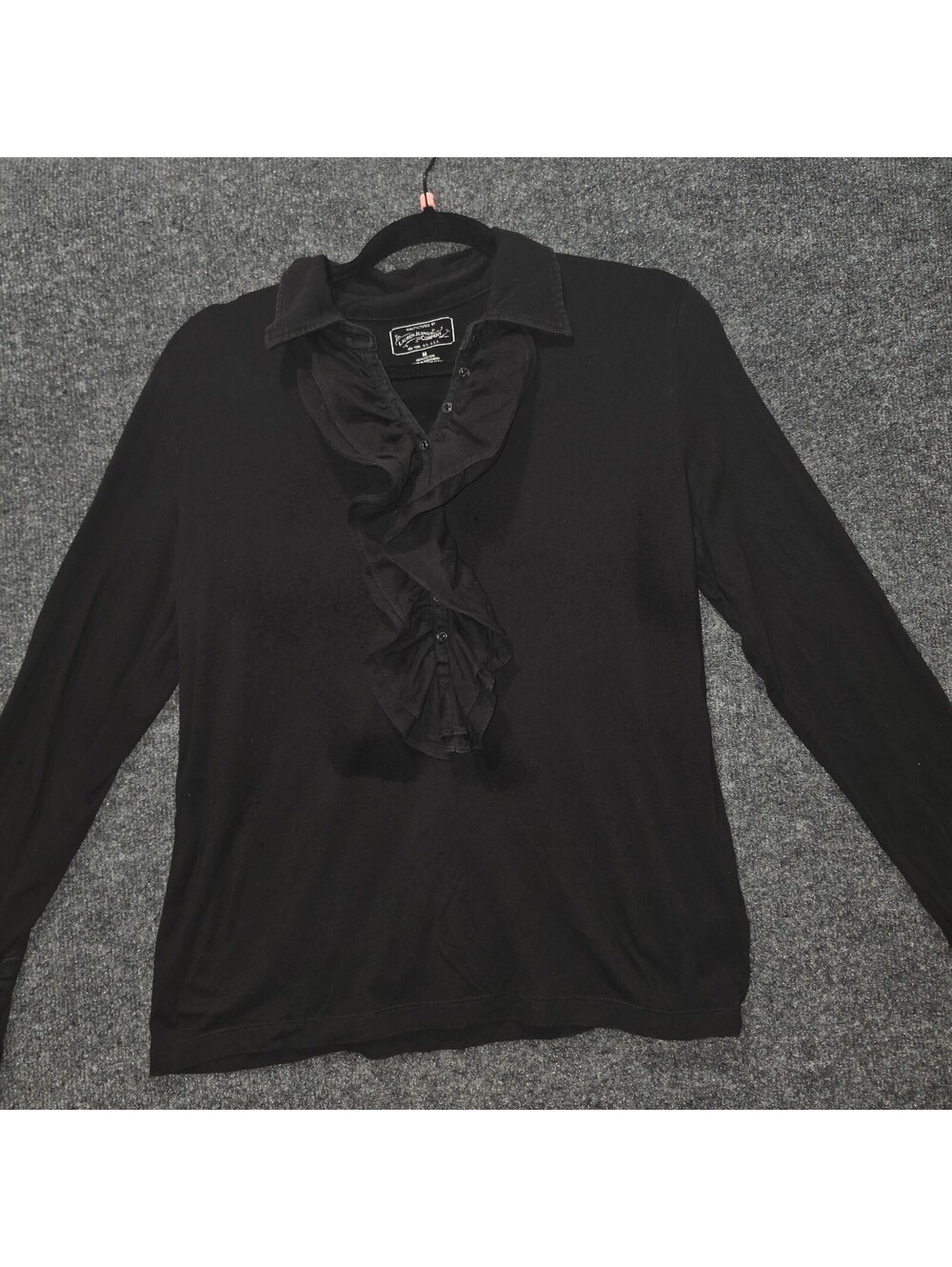 RL41. Vintage Lauren Jeans Co Ralph Lauren Black Ruffle Henley Top Medium Y2K